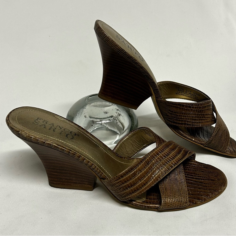 Franco Sarto Wedge Slide Brown Leather Sandals Size 6.5 M - Picture 4 of 5